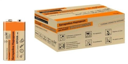 TDM ELECTRIC SQ1702-0023 Элемент питания 6F22 "Крона" Zinc Carbon 9V SH-1 Народный